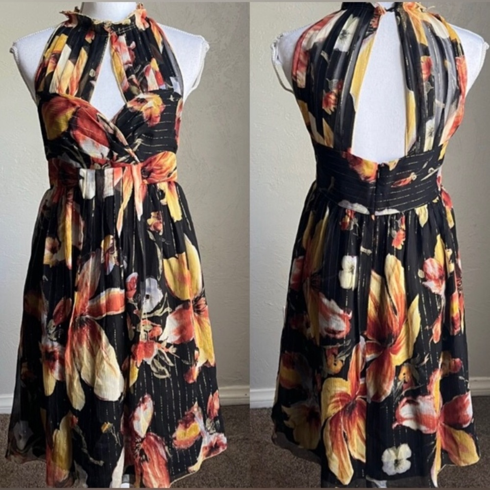 Anna Sui for Anthropologie Silk Floral Halter Dress